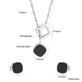 Dettaglio del set collana e orecchini a forma quadrata nera con dimensioni della catena - Argento Quadrato Conchiglia Nera Set (SE24970BS)