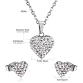 Stainless steel jewelry set featuring heart zircon pendant necklace and stud earrings - Silver Full Diamond Heart Style (SE230501S)
