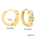 Macro view of gold stainless steel hoop earrings with cubic zirconia and dimensions - Gold Five Round Clear Zirconia Style (EA33800AG)