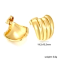 Detailed view of gold plated scalloped stud earrings with dimensions 14.2x15.2mm - Gold Fan Ribbed Style (EA5C2310G)