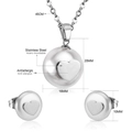 Detailed size specifications for the stainless steel heart pendant and ball earring set - Silver Heart Style (SE216401S)