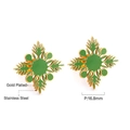Vergulde roestvrijstalen klaver oorbellen met groen emaille, diameter van 16,8 mm - Groene Bloemblad Stijl (EA13480JG)