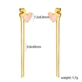 Detail view of pink heart earrings with gold tassel chains and measurement specs - Pink Heart Tassel Style (EA59360FG)