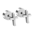 Detail view of silver stainless steel cross stud earrings with a polished finish - Silver Cross Style (EA601101S)