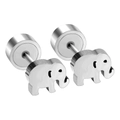 Macro view of silver elephant stainless steel stud earrings with high polish finish - Silver Elephant Style (EA601201S)