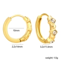 Detail view of gold cactus diamond earrings with precise size measurements and inner diameter - Gold Triple Round Rhinestone Style (EA33660AG)