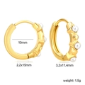 Detail view of gold huggie earrings with white zircon accents and size measurements - Gold Pearl Geometric Groove Style (EA33661AG)