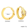 Macro view of 18k gold plated snake hoop earrings with zircon stones and dimensions - Gold Snake Head Rhinestone Ring Style (EA33700AG)