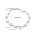 Detalle de pulsera de perlas barrocas con cuentas de acero y especificaciones de tamaño - Estilo Plateado (BR228701S)