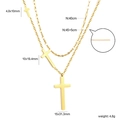 Double-layered 18k gold plated stainless steel cross pendant necklace with measurements - Double Layer Cross Style (NE2F8401G)