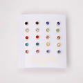 Set of 10 pairs 4mm colorful round crystal stud earrings in 316L stainless steel - 10 Pairs Multicolor Round Zirconia Stud Earrings Set (EA20224MG)