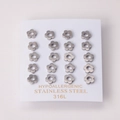 20pcs set of hypoallergenic 316L stainless steel floral stud earrings for women in silver - Steel Color Five-Petal Flower Style (EA105101S)