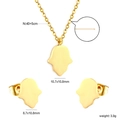 Dettaglio del set gioielli Mano di Fatima con dimensioni e specifiche del peso - Set Mano di Hamsa Oro (SE258401G)