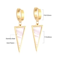 Detailed specs of gold plated stainless steel triangle earrings with white shell inlay - Gold White Mother of Pearl Style (EA52490AG)
