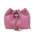 Sac seau rose fuchsia avec strass scintillants, chaîne argentée et perles - Rose