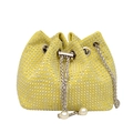 Yellow rhinestone drawstring bucket bag with silver chain and elegant pearl charms - Yellow