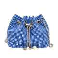 Royal blue rhinestone bucket bag with silver chain strap and faux pearl accents - Blue