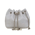 Sac seau argenté en strass avec chaîne à cordon et détails de perles blanches - Blanc