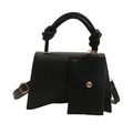 Borsa a mano a trapezio in pelle nera con base curva e portamonete coordinato - Nero
