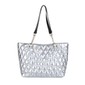 Silberne gesteppte Tragetasche mit Metallic-Finish und goldfarbenen Kettenriemen - Silber