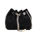 Sac seau en strass noirs avec chaîne argentée et cordons en perles au style chic - Noir