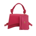 Borsa rosa minimalista a clessidra con borsellino abbinato e dettagli in metallo oro - rosa acceso