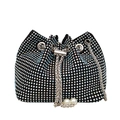 Sac seau noir avec strass irisés, chaîne argentée et cordons ornés de perles - Coloré