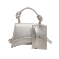 Sac à main argenté métallisé en forme de sablier avec poignée nouée et pochette - Argent