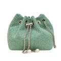 Sac seau vert orné de strass avec chaîne argentée et pendentifs perles blanches - Vert