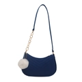 Dark blue felt crescent underarm bag with V-shaped quilting and a white pompom charm - Blue with Pendant