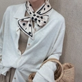 Foulard en soie beige à pois noué en nœud papillon pour mode féminine - 15*70cm / Beige