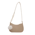 Women's minimalist felt underarm bag with V-quilted texture and decorative white fur ball - Khaki With Pendant