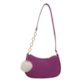 Borsa a spalla bordeaux con trapuntatura a V catena dorata e pompon bianco decorativo - Viola Con Ciondolo