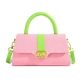 Modische Tasche im Farbmix-Design mit rosa Stoff und grünem Ledergriff und Gurt - Rosa
