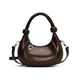 Minimalist dark brown crescent handbag with silver metal pendant and smooth leather finish - Retro Coffee