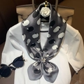 Elegant grey faux silk scarf with black and white sheep pattern and pearl clip detail - Grey (W-131)