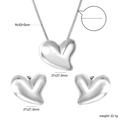 Vista dettagliata del set di gioielli a cuore d'argento con dimensioni e trama della catena - Stile Argento (SE268001S)