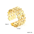 Detail view of 11.1mm wide hollow geometric woven 18K gold plated stainless steel ring - Gold Hollow Lattice Grid (RI161108G)