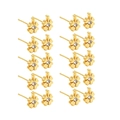Detailed set of ten pairs of gold clover stud earrings with sparkling crystal centers - Gold Color With Zircon 10 Pairs Set (EA100702G)