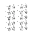 Detail showing 10 pairs of clover flower stud earrings with sparkling crystal center - Steel Color With Zircon 10 Pairs Set (EA100702S)