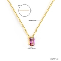 Detail view of gold necklace with purple rectangular zircon pendant and size specifications - Gold Purple Rectangle Zirconia (NE2F040CG)