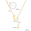 18K gold plated stainless steel star and moon Y-shaped necklace with dimensions annotation - Star and Moon Style (NE2F9601G)