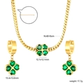 Parure de bijoux en acier doré avec pendentifs trèfle vert et chaîne serpent plate - Style Trèfle Vert (SE26810JG)