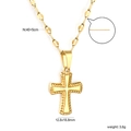 Detailed specs of gold cross necklace with 40+5cm chain and 12.8x18.8mm pendant size - Vintage Grain Texture Cross Style (NE2F8801G)