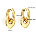 Détail des boucles d'oreilles cœur en acier inoxydable plaqué or 18K avec dimensions - Boucles d'Oreilles Créoles Pendentif Cœur Doré (EA570601G)