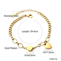 Détails techniques du bracelet cœur en acier doré avec dimensions et mesures - Bracelet Ajustable Pendentif Double Cœur Plein Doré (BR263501G)