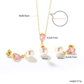 Elegant stainless steel necklace and earrings set with pink zircon and white pearls - Waterdrop-shaped Pink Zircon Pearl Style (SE26460FG)