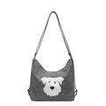 Lindo bolso tote gris con diseño de schnauzer de felpa y correas negras ajustables - Marrón Oscuro