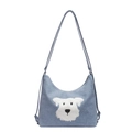 Bolso de hombro denim azul con lindo bordado de parche de perro blanco y suave - Azul