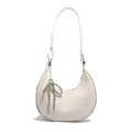 Sac hobo blanc en similicuir avec pendentif nœud perlé argenté et logo mode imprimé - Blanc avec pendentif